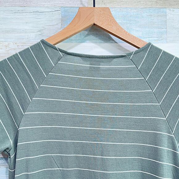 Free Fly Raglan Sleeve T Shirt Dress Green White Stripe Casual Womens Small - Picture 4 of 6